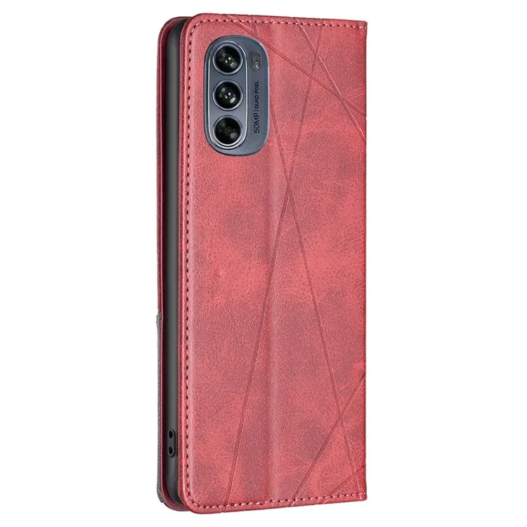 For Motorola Moto G62 5G Leather Case with Card Holder Imprinting Pattern Phone Stand Cover - Red