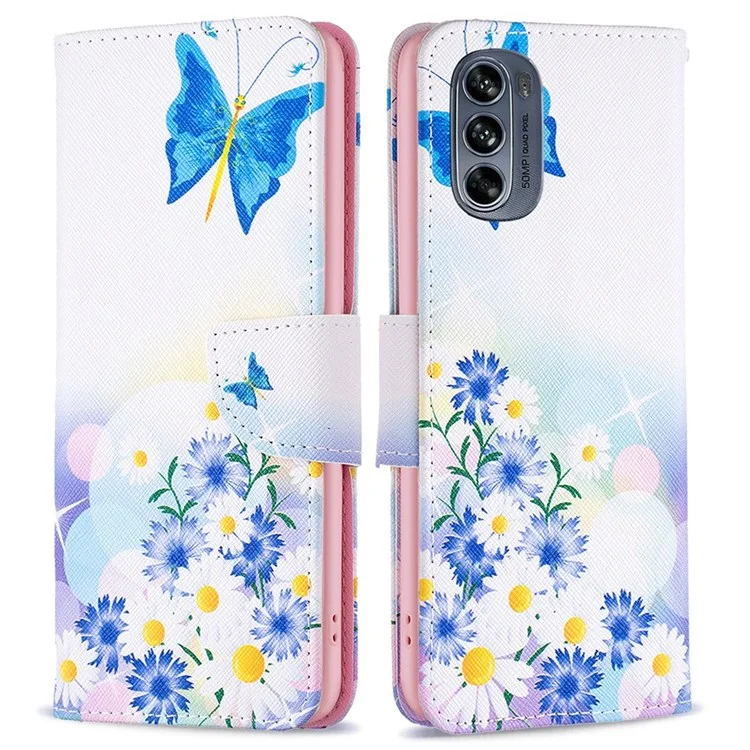 BF Muster Druckleder Leder-serie-1 Für Motorola Moto G62 5G PU Lederständer Anti-drogen-telefonabdeckung Anti-kratzer Folio Flip Wallet Hülle - Schmetterling Und Blumen