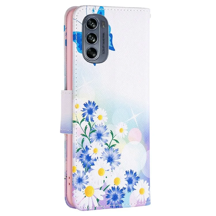 BF Muster Druckleder Leder-serie-1 Für Motorola Moto G62 5G PU Lederständer Anti-drogen-telefonabdeckung Anti-kratzer Folio Flip Wallet Hülle - Schmetterling Und Blumen