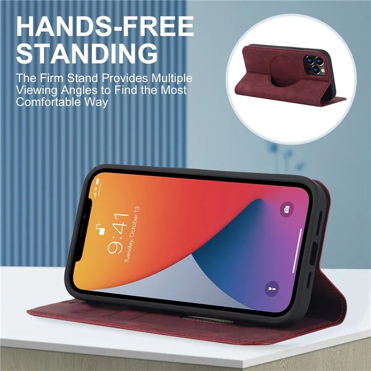 Per Iphone 12 6,1 Pollici / 12 Pro 6,1 Pollici a Magnetico Auto-assorbito PU Porta Del Supporto Per Supporto Per Supporto in Pelle PU Con Blocco RFID - Rosso