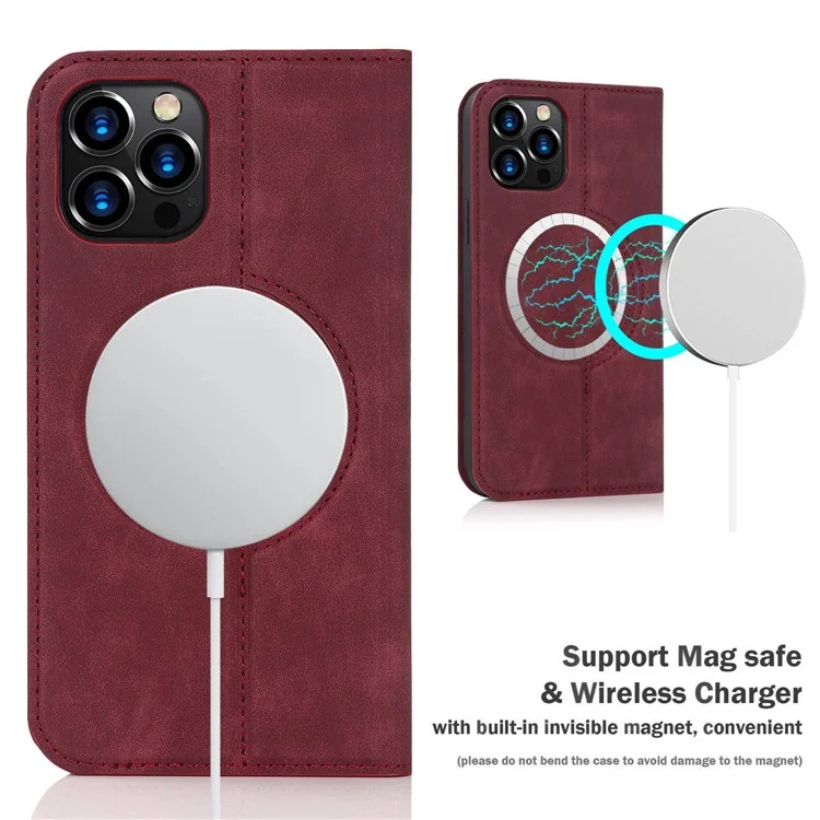 Per Iphone 12 6,1 Pollici / 12 Pro 6,1 Pollici a Magnetico Auto-assorbito PU Porta Del Supporto Per Supporto Per Supporto in Pelle PU Con Blocco RFID - Rosso