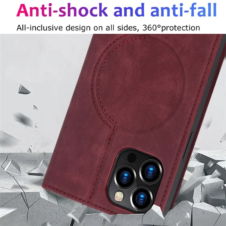 Per Iphone 12 6,1 Pollici / 12 Pro 6,1 Pollici a Magnetico Auto-assorbito PU Porta Del Supporto Per Supporto Per Supporto in Pelle PU Con Blocco RFID - Rosso