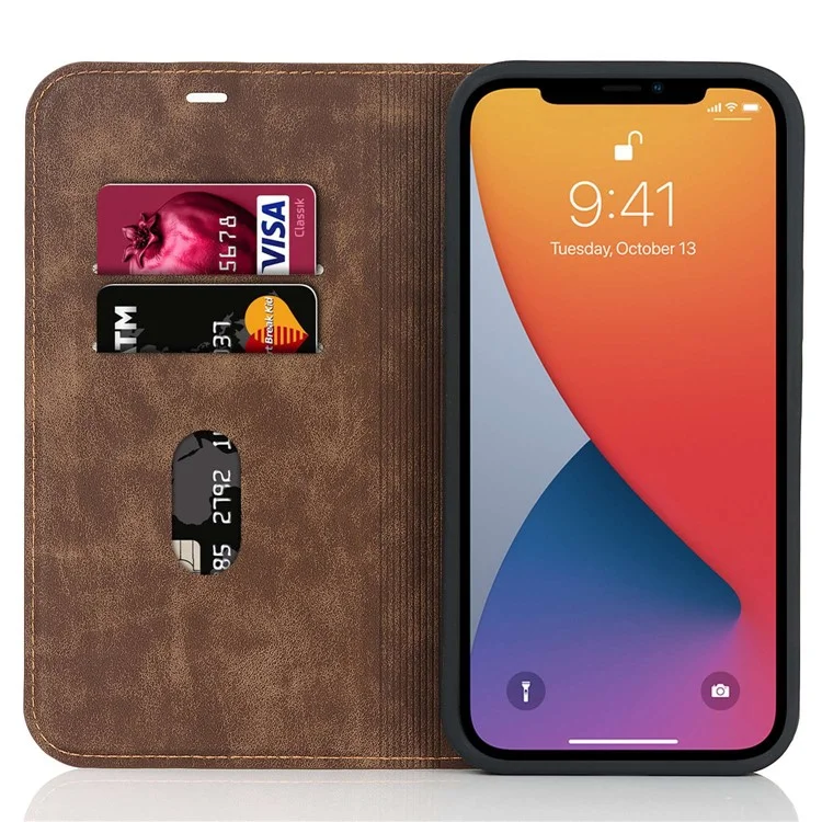 Para Iphone 12 Pro Máximo de 6,7 Polegadas PU Catador Cabe - Marrom Claro