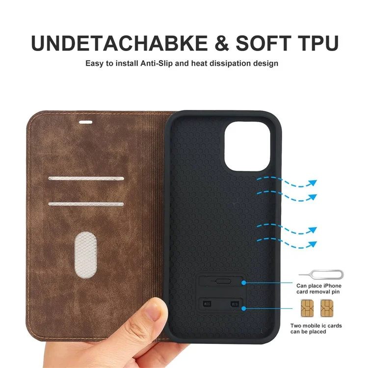 Para Iphone 12 Pro Máximo de 6,7 Polegadas PU Catador Cabe - Marrom Claro