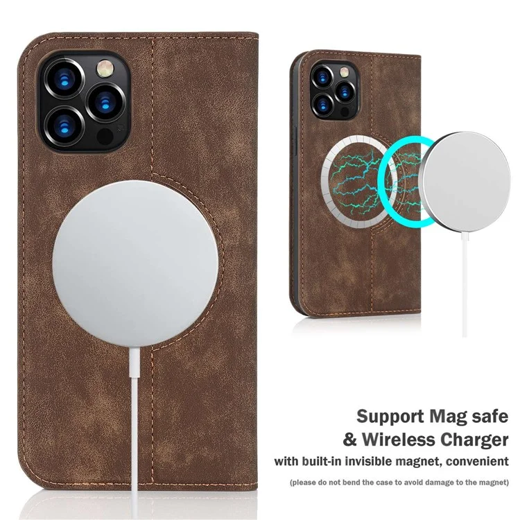 Para Iphone 12 Pro Máximo de 6,7 Polegadas PU Catador Cabe - Marrom Claro