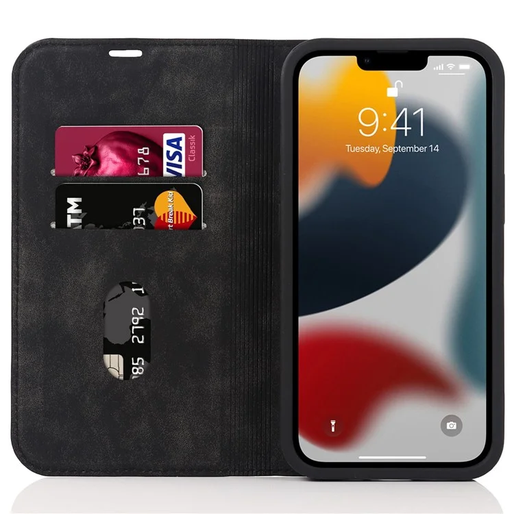 Per iPhone 13 Pro 6.1 pollici RFID Blocking Phone Cover PU Leather Card Holder Stand Case Compatibile con MagSafe Charging - Nero