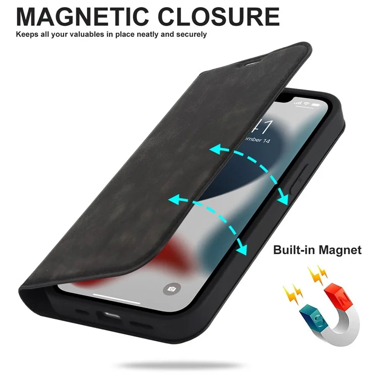 Per iPhone 13 Pro 6.1 pollici RFID Blocking Phone Cover PU Leather Card Holder Stand Case Compatibile con MagSafe Charging - Nero