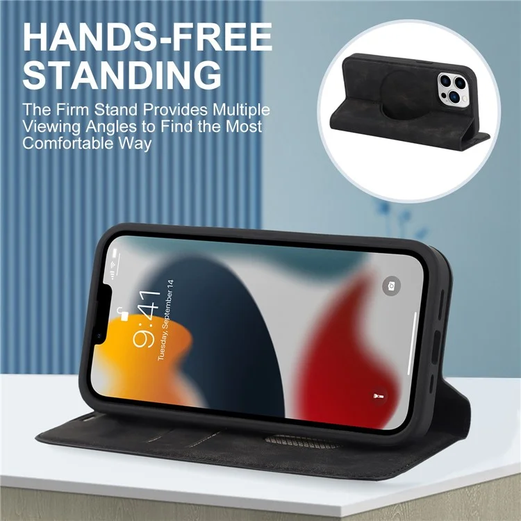 Per iPhone 13 Pro 6.1 pollici RFID Blocking Phone Cover PU Leather Card Holder Stand Case Compatibile con MagSafe Charging - Nero