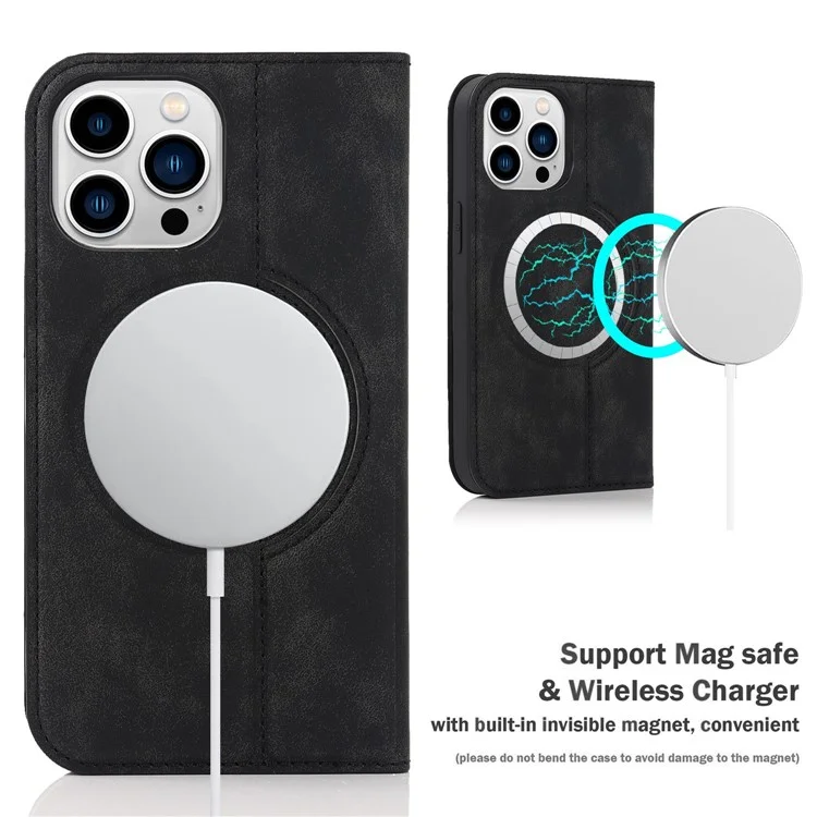 Per iPhone 13 Pro 6.1 pollici RFID Blocking Phone Cover PU Leather Card Holder Stand Case Compatibile con MagSafe Charging - Nero