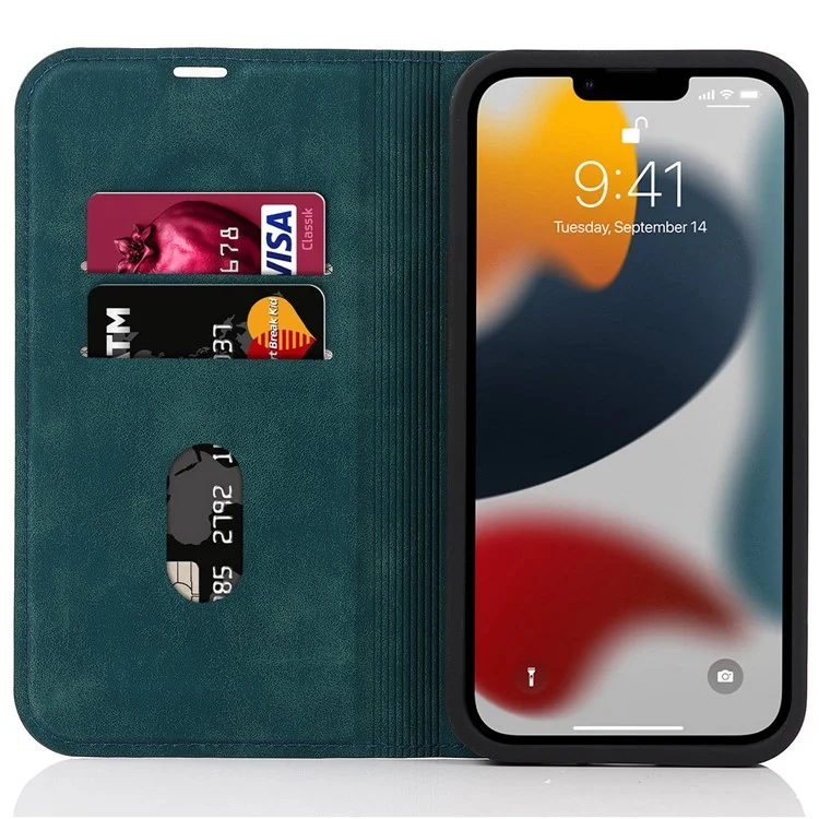 Per iPhone 13 Pro Max 6.7 pollici RFID Blocking Custodia in Pelle con Porta Carte e Supporto Magnetico Auto-assorbente - Blu