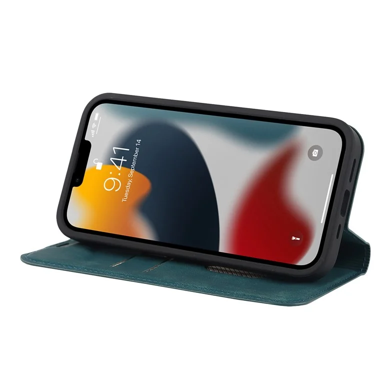 Per iPhone 13 Pro Max 6.7 pollici RFID Blocking Custodia in Pelle con Porta Carte e Supporto Magnetico Auto-assorbente - Blu