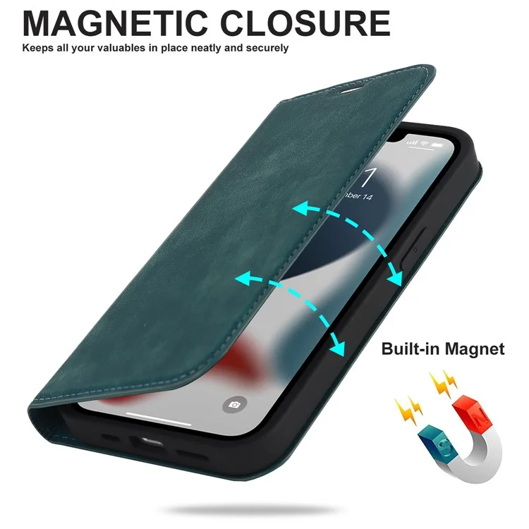 Per iPhone 13 Pro Max 6.7 pollici RFID Blocking Custodia in Pelle con Porta Carte e Supporto Magnetico Auto-assorbente - Blu