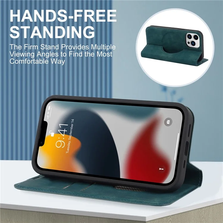 Per iPhone 13 Pro Max 6.7 pollici RFID Blocking Custodia in Pelle con Porta Carte e Supporto Magnetico Auto-assorbente - Blu