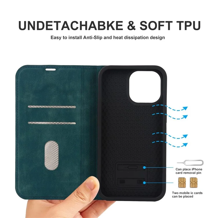 Per iPhone 13 Pro Max 6.7 pollici RFID Blocking Custodia in Pelle con Porta Carte e Supporto Magnetico Auto-assorbente - Blu