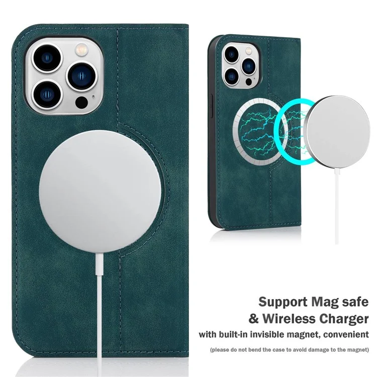Per iPhone 13 Pro Max 6.7 pollici RFID Blocking Custodia in Pelle con Porta Carte e Supporto Magnetico Auto-assorbente - Blu