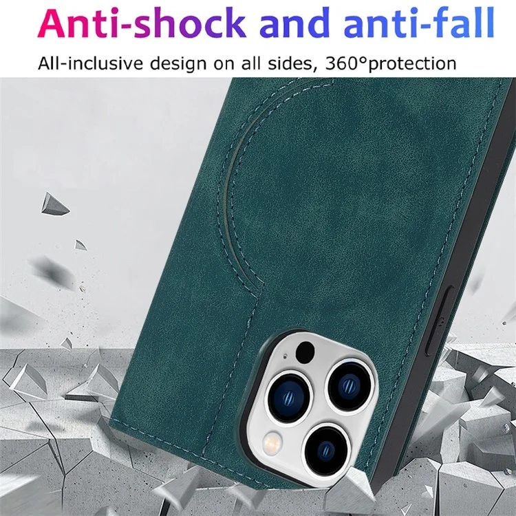 Per iPhone 13 Pro Max 6.7 pollici RFID Blocking Custodia in Pelle con Porta Carte e Supporto Magnetico Auto-assorbente - Blu