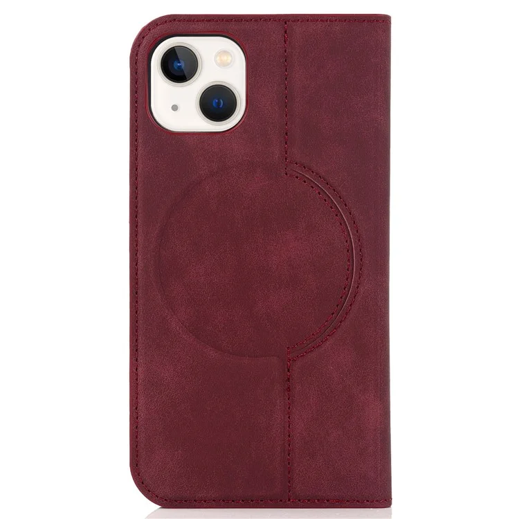 Para Iphone 13 6.1 Pulgadas de Tarjetas de Cuero PU Case de Teléfono Rfid Bloqueo de Bloqueo Magnético Autorética Automatida Anti-drop Cover - Rojo