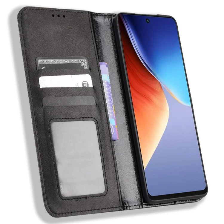Para Tecno Camon 19 4G Cobertura Completa Fechamento Automático Fólio Magnético Flip Retro pu da Carteira de Couro Suporte de Função de Telefone - Preto