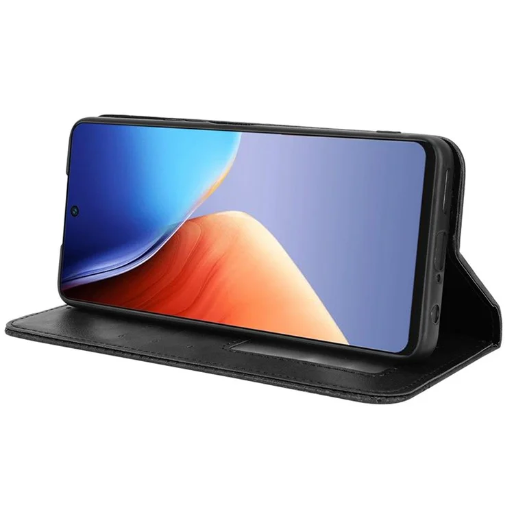 Para Tecno Camon 19 4G Cobertura Completa Fechamento Automático Fólio Magnético Flip Retro pu da Carteira de Couro Suporte de Função de Telefone - Preto