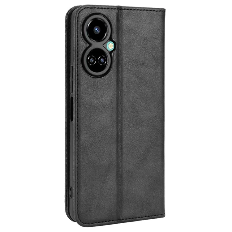 Para Tecno Camon 19 4G Cobertura Completa Fechamento Automático Fólio Magnético Flip Retro pu da Carteira de Couro Suporte de Função de Telefone - Preto