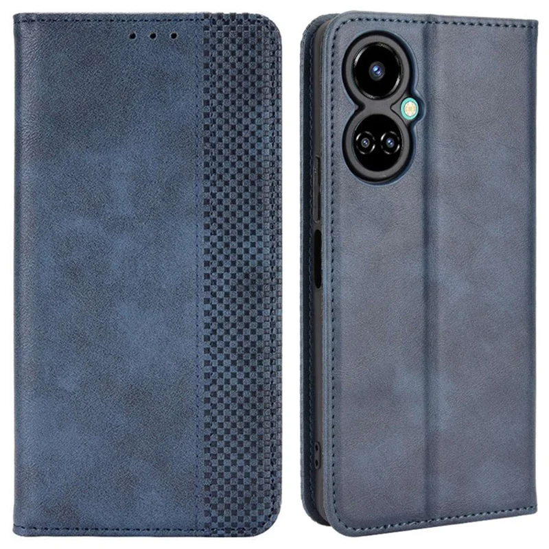 For TECNO Camon 19 4G Full Coverage Auto Closing Magnetic Folio Flip Retro PU Leather Wallet Case Stand Function Phone Shell Cover - Blue