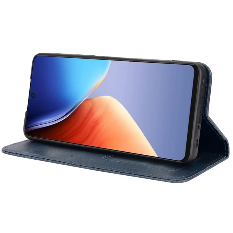 For TECNO Camon 19 4G Full Coverage Auto Closing Magnetic Folio Flip Retro PU Leather Wallet Case Stand Function Phone Shell Cover - Blue