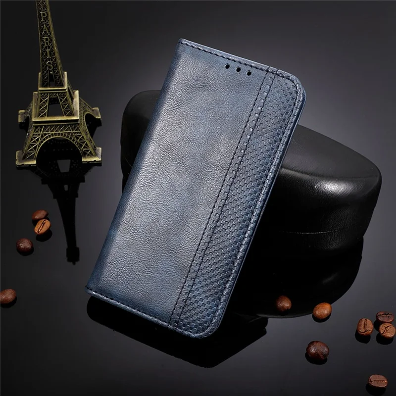For TECNO Camon 19 4G Full Coverage Auto Closing Magnetic Folio Flip Retro PU Leather Wallet Case Stand Function Phone Shell Cover - Blue
