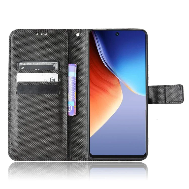 For TECNO Camon 19 Pro 4G Flip Wallet Case Diamond Texture PU Leather Cover Stand Card Holder with Wrist Strap  - Black