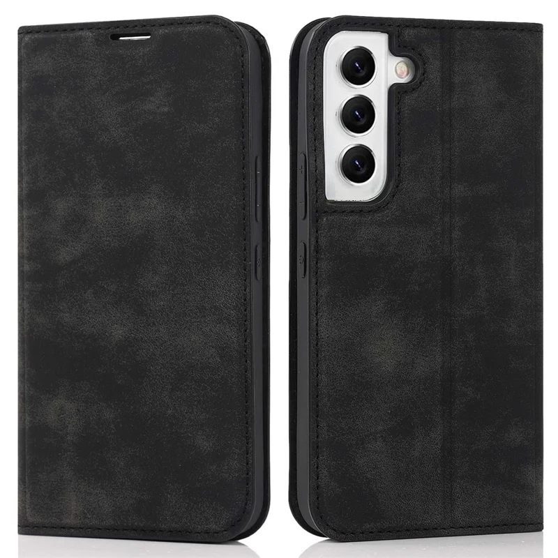 For Samsung Galaxy S22 5G Shockproof RFID Blocking PU Leather Phone Case Auto Closing Magnetic Anti-scratch Phone Cover - Black