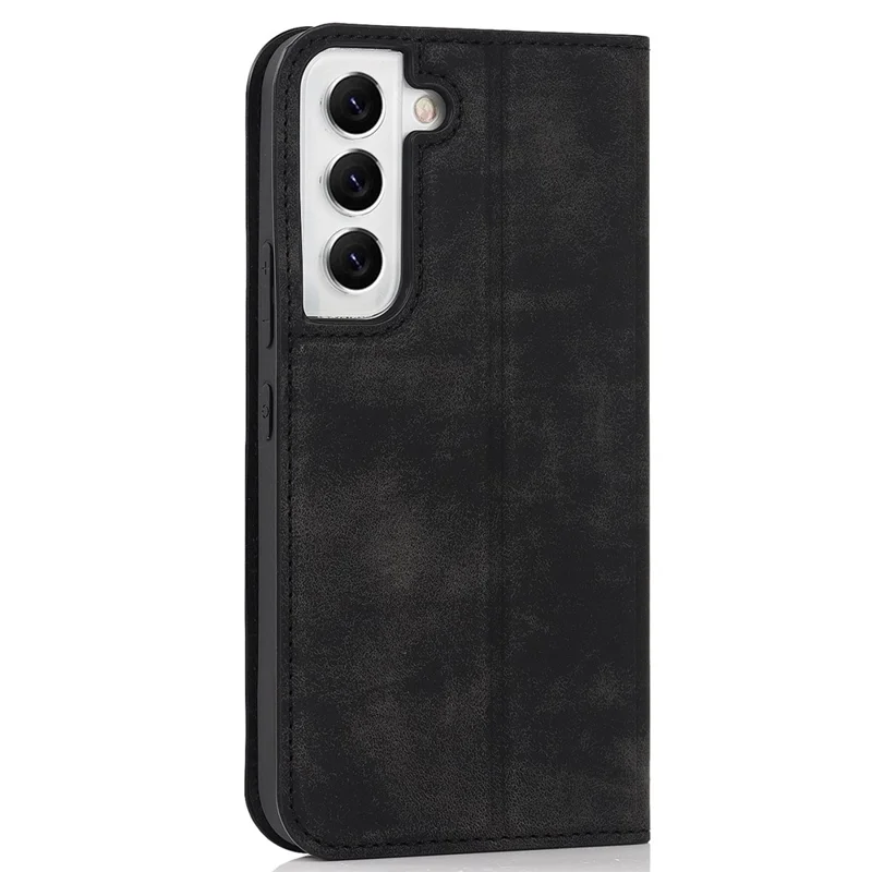 For Samsung Galaxy S22 5G Shockproof RFID Blocking PU Leather Phone Case Auto Closing Magnetic Anti-scratch Phone Cover - Black