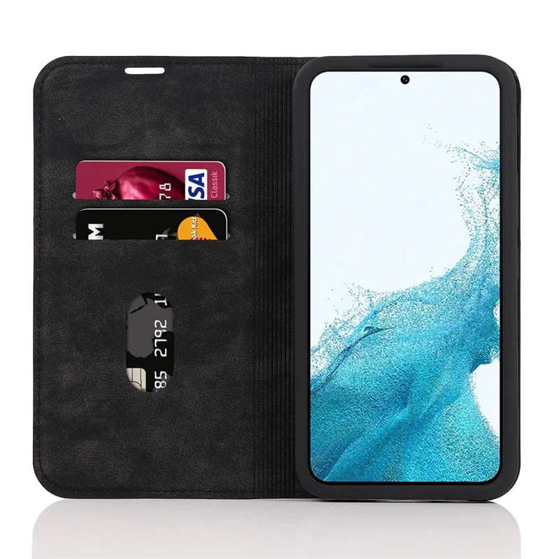 For Samsung Galaxy S22 5G Shockproof RFID Blocking PU Leather Phone Case Auto Closing Magnetic Anti-scratch Phone Cover - Black