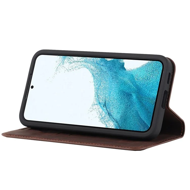 For Samsung Galaxy S22 5G Shockproof RFID Blocking PU Leather Phone Case Auto Closing Magnetic Anti-scratch Phone Cover - Dark Brown