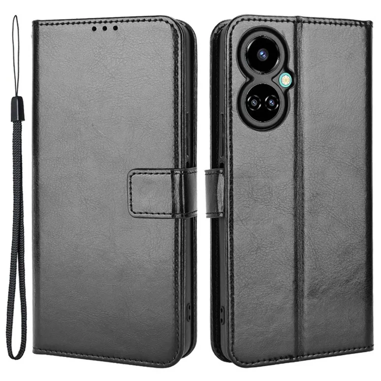Per Tecno Camon 19 Pro 4G Crazy Horse Texture PU Leather+TPU Copertura Perchira di Processo Perchiale Polletto Cella Cello - Nero
