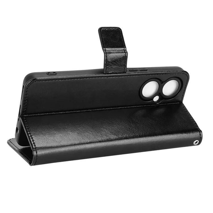 Per Tecno Camon 19 Pro 4G Crazy Horse Texture PU Leather+TPU Copertura Perchira di Processo Perchiale Polletto Cella Cello - Nero