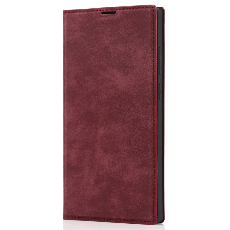 For Samsung Galaxy S22 Ultra 5G Shockproof RFID Blocking PU Leather Phone Case Auto Closing Magnetic Phone Cover - Wine Red
