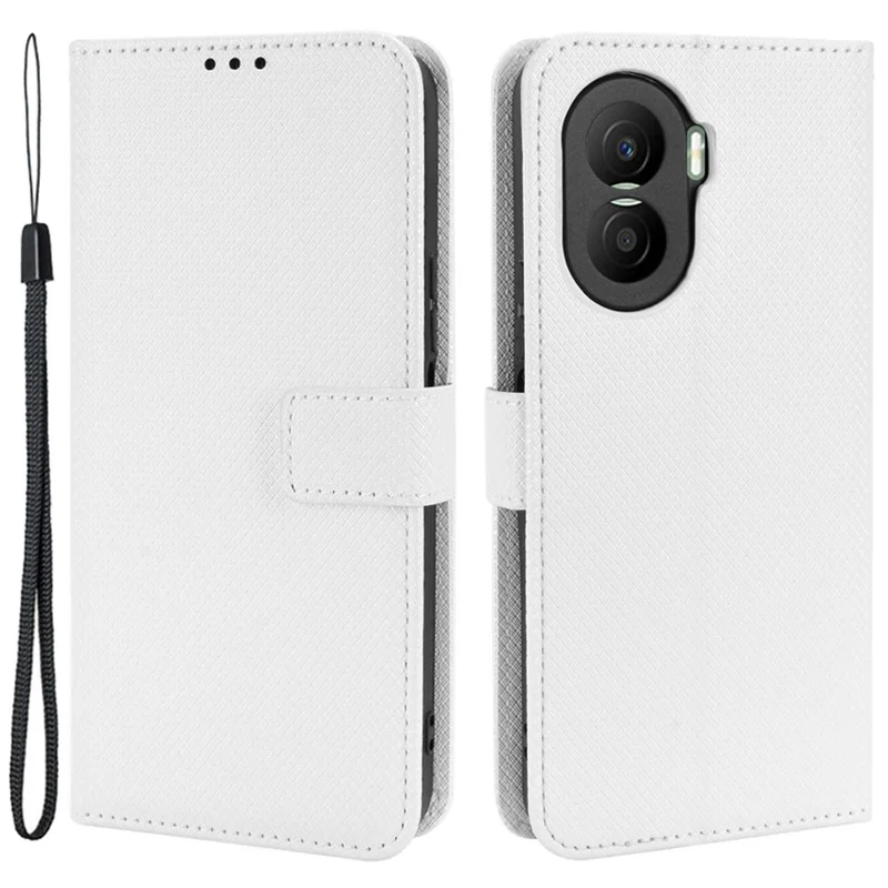 For Honor X40i 5G / Play7T Pro 5G Drop-proof Phone Flip Wallet Case Well-protected Diamond Texture PU Leather Cover Stand Card Holder with Wrist Strap - White