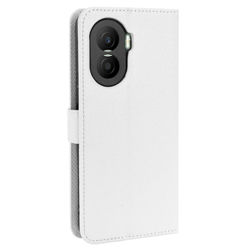 For Honor X40i 5G / Play7T Pro 5G Drop-proof Phone Flip Wallet Case Well-protected Diamond Texture PU Leather Cover Stand Card Holder with Wrist Strap - White