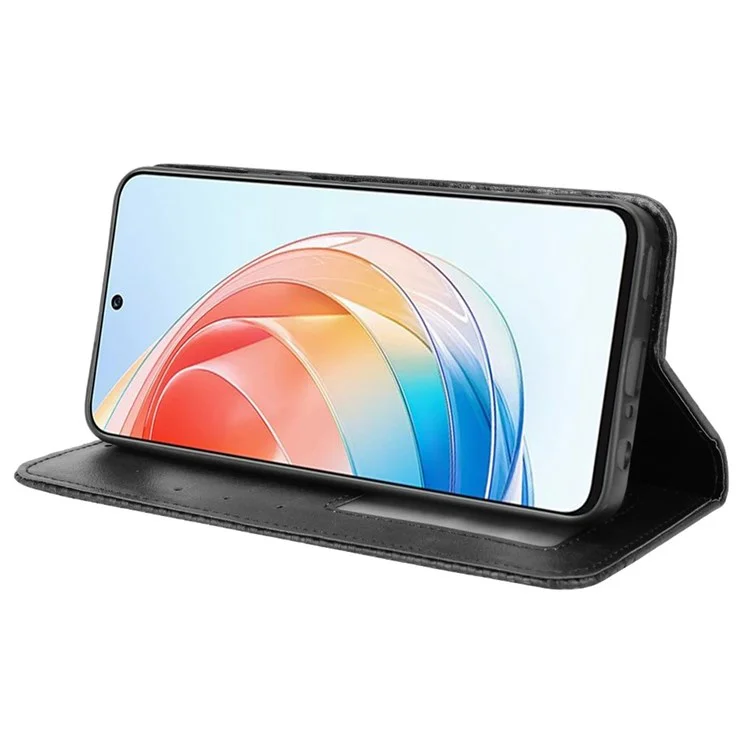 Per Onore X40i 5g di Chiusura Automatica Del Folio Magnetico Flip Retrò Phe in Pelle Porta Portafoglio di Supporto Per Telefono Cover di Conchiglia - Nero