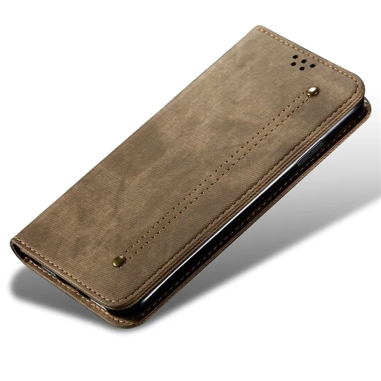 Funda protectora para teléfono Honor 70 5G de mezclilla y cuero PU con cierre magnético automático y soporte - Caqui