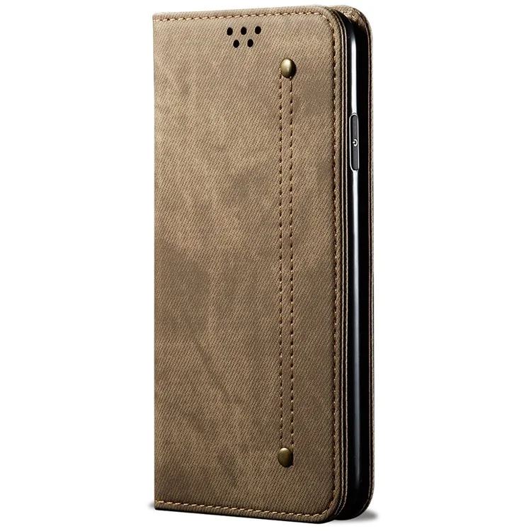 Funda protectora para teléfono Honor 70 5G de mezclilla y cuero PU con cierre magnético automático y soporte - Caqui