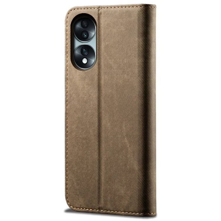 Funda protectora para teléfono Honor 70 5G de mezclilla y cuero PU con cierre magnético automático y soporte - Caqui