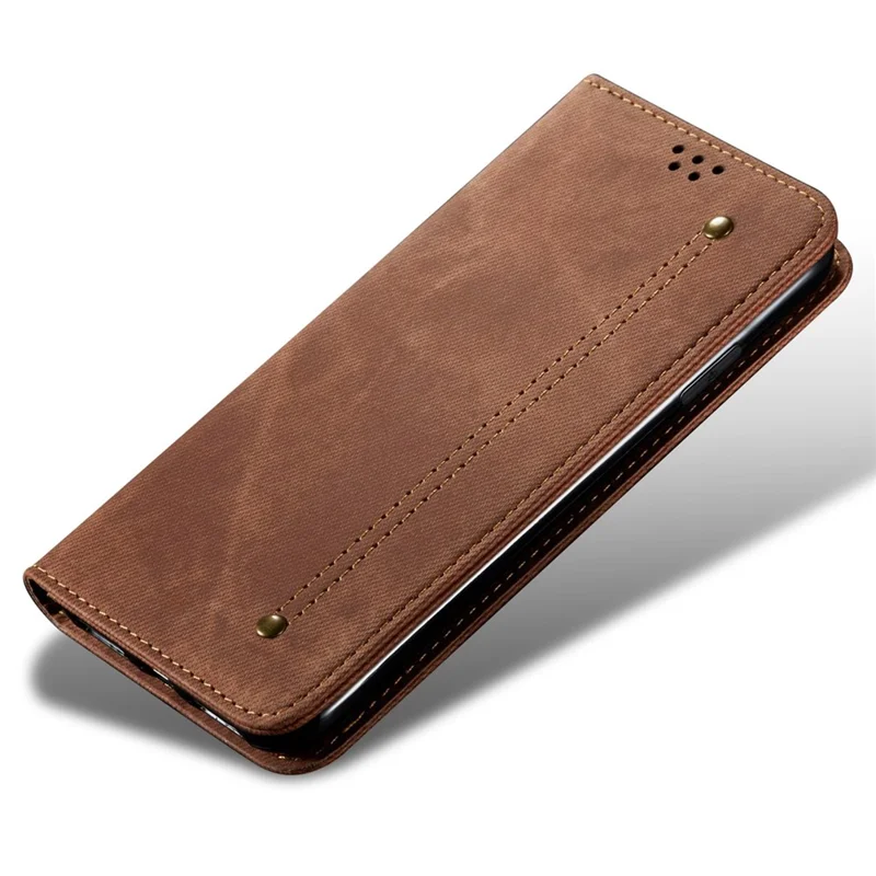 For Honor 70 5G Shockproof Phone Case Jeans Cloth Texture PU Leather Auto Magnetic Closed Flip Wallet Stand Cover - Coffee