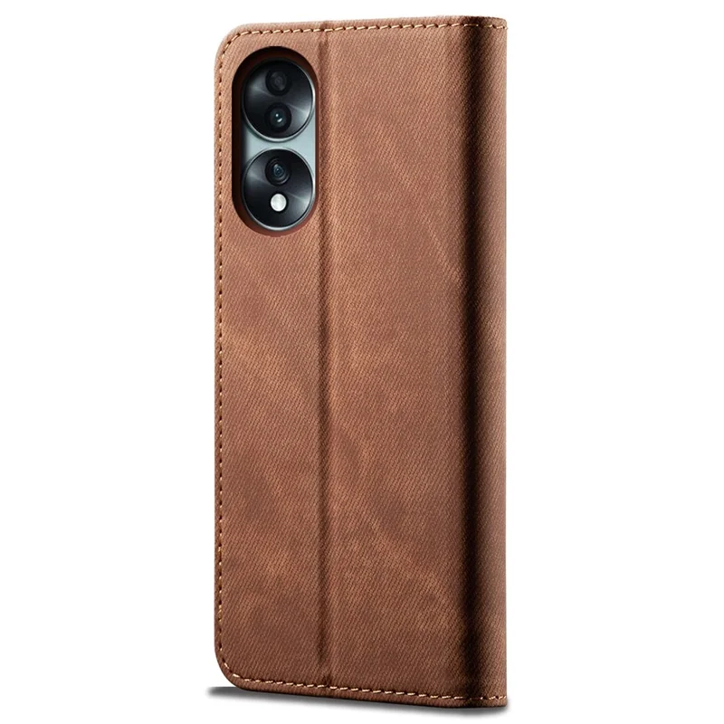 For Honor 70 5G Shockproof Phone Case Jeans Cloth Texture PU Leather Auto Magnetic Closed Flip Wallet Stand Cover - Coffee