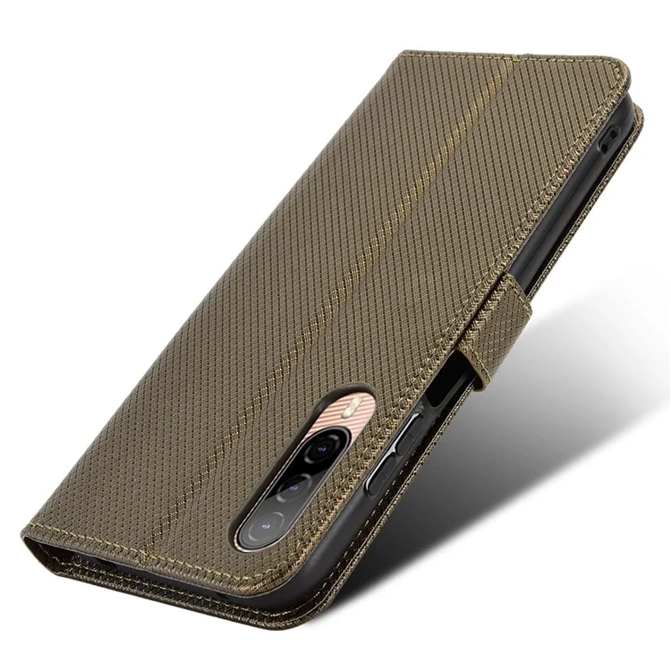 For HTC Desire 22 Pro 5G Drop-proof Phone Flip Wallet Case Non-slip Grip Diamond Texture PU Leather Cover Stand Card Holder with Wrist Strap - Brown