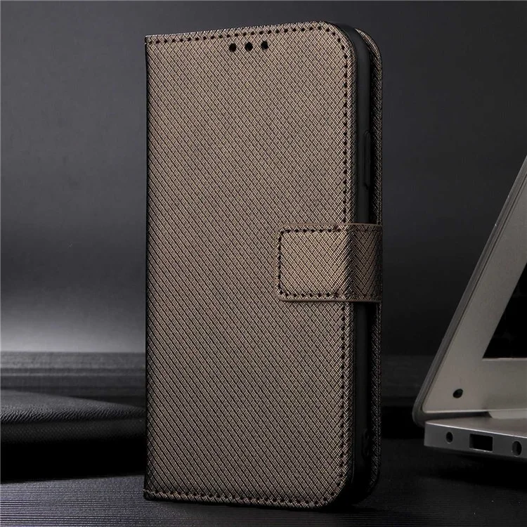 For HTC Desire 22 Pro 5G Drop-proof Phone Flip Wallet Case Non-slip Grip Diamond Texture PU Leather Cover Stand Card Holder with Wrist Strap - Brown