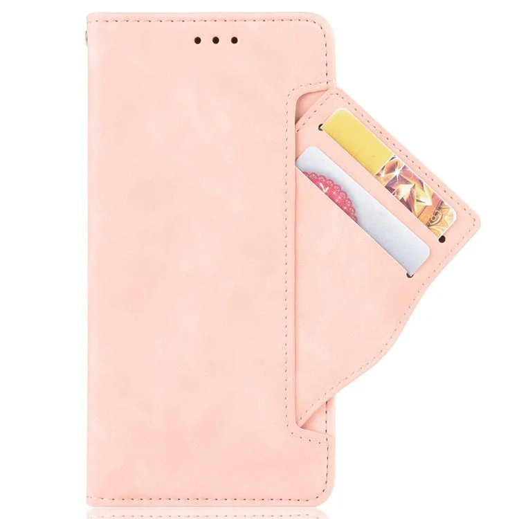 For HTC Desire 22 Pro 5G Bump Proof PU Leather Flip Wallet Case Multiple Card Slots Stand Magnetic Mobile Phone Cover - Pink