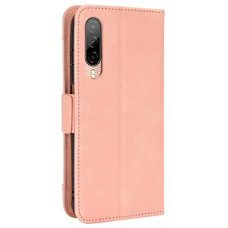 For HTC Desire 22 Pro 5G Bump Proof PU Leather Flip Wallet Case Multiple Card Slots Stand Magnetic Mobile Phone Cover - Pink