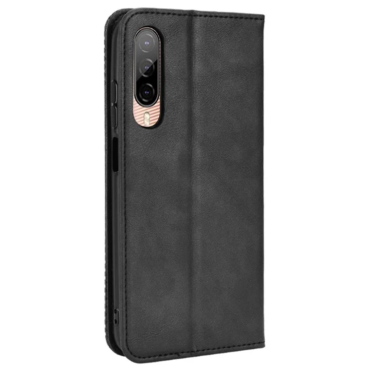For HTC Desire 22 Pro 5G Auto Closing Magnetic Retro PU Leather Wallet Design Case Stand Function Phone Shell Cover - Black
