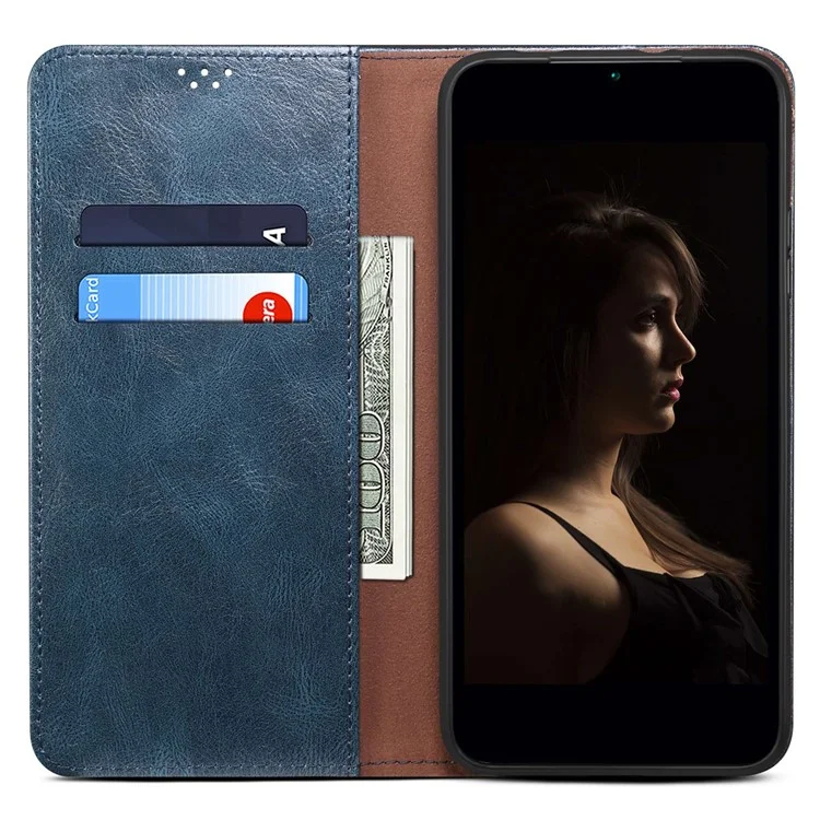 Anti-drop Waxy Crazy Horse Texture Phone Case per Xiaomi Poco M4 5G, Custodia Portafoglio in Pelle PU a Chiusura Magnetica con Supporto - Blu
