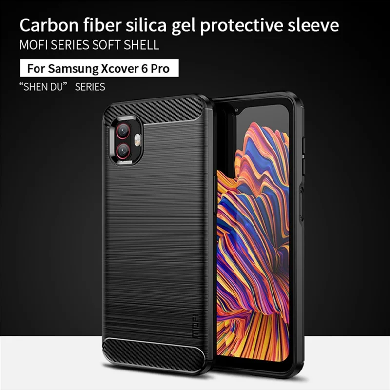 MOFI JK TPU Series-1 for Samsung Galaxy Xcover6 Pro 5G / Xcover Pro 2 5G Brushed Surface Carbon Fiber Phone Case Flexible TPU Anti-wear Anti-fingerprint Protector - Grey